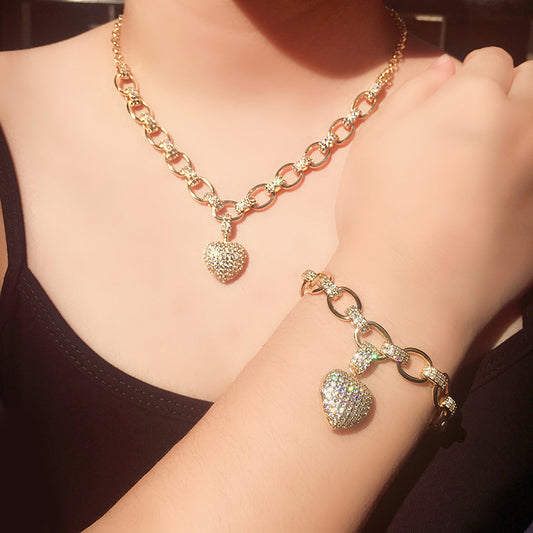 Love Heart Necklace Bracelet Set