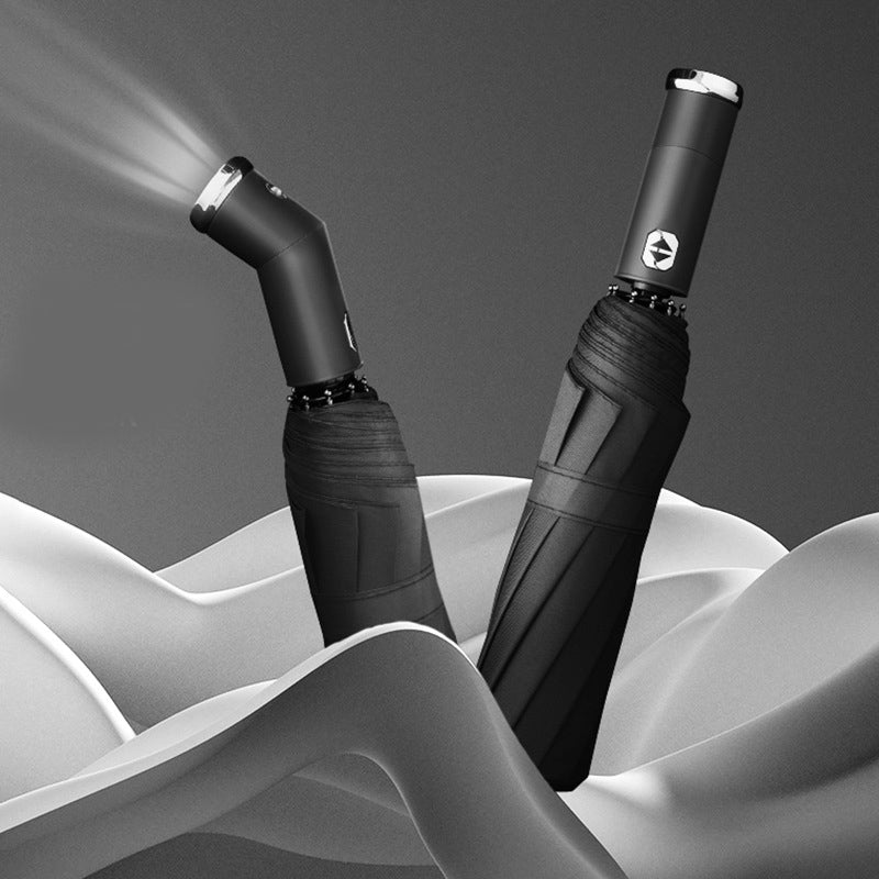 Automatic Rotating LED Flashlight Windproof Umbrella