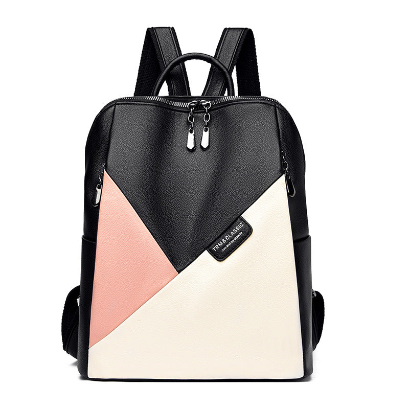 Colored Blocks Leather Fashion Backpack
