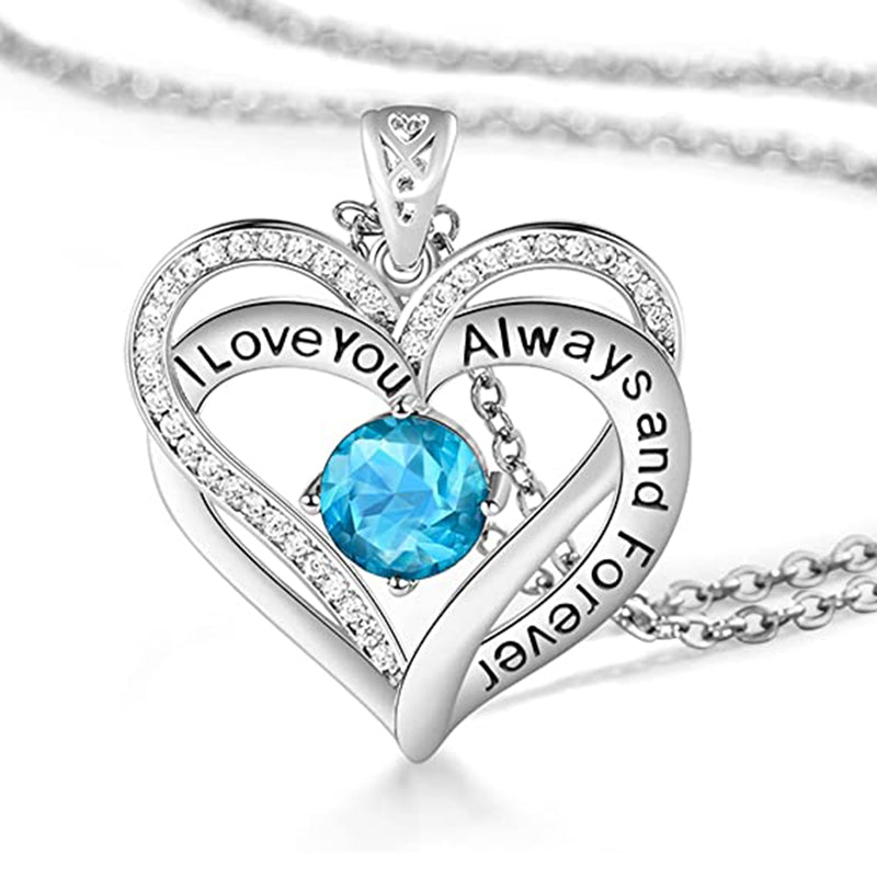 March Double Heart Birthstone Necklace