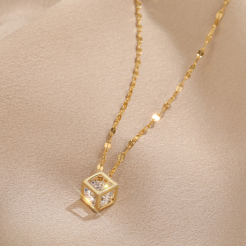 Square Crystal Pendant Necklace