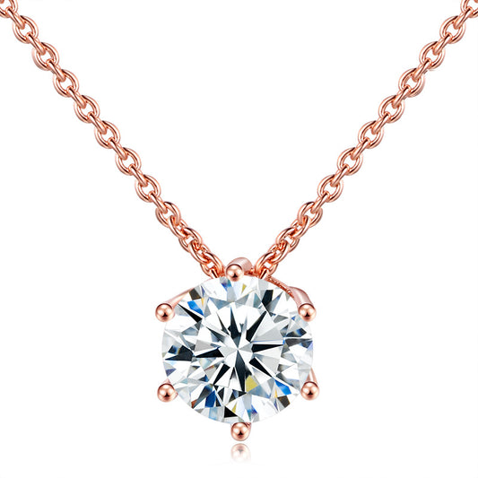 Rose Gold  Necklace Solitaire Round Cubic Pendent