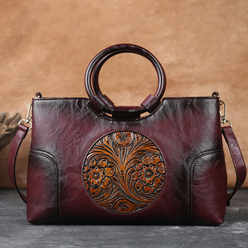 Retro Handmade Embossed Messenger Handbag