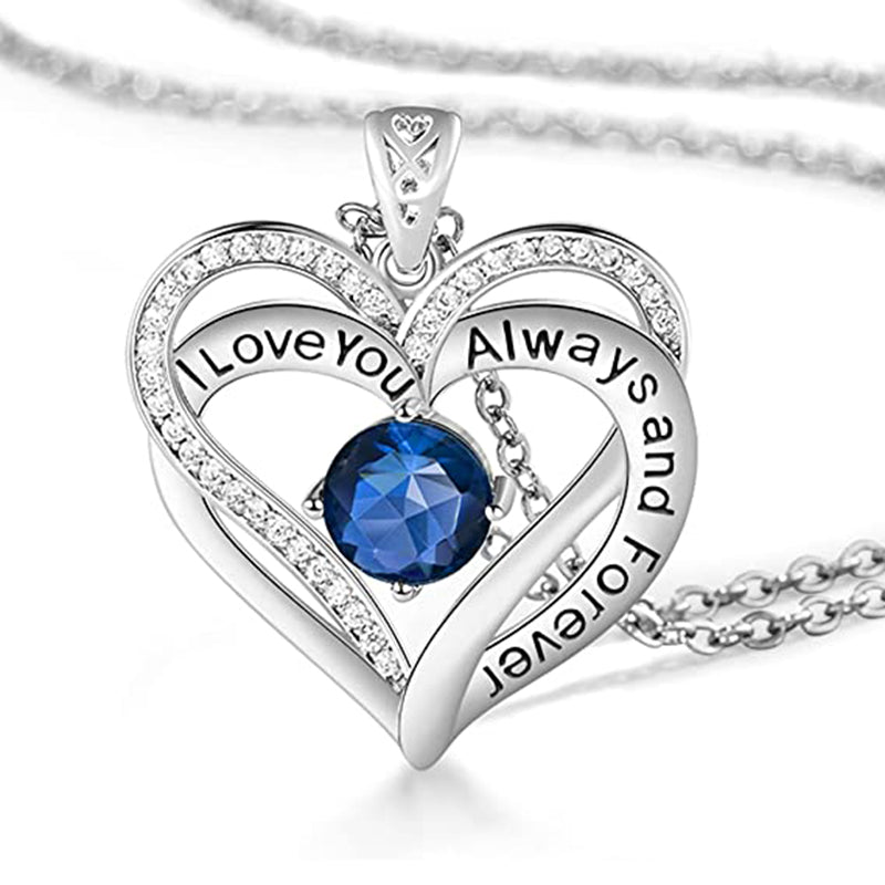 Blue Double Heart Birthstone Necklace