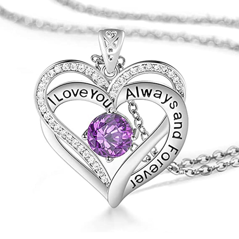 February Double Heart Birthstone Necklace