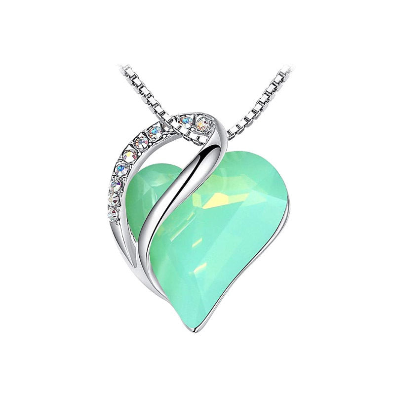 Green Blue Heart Shaped Crystal Necklace