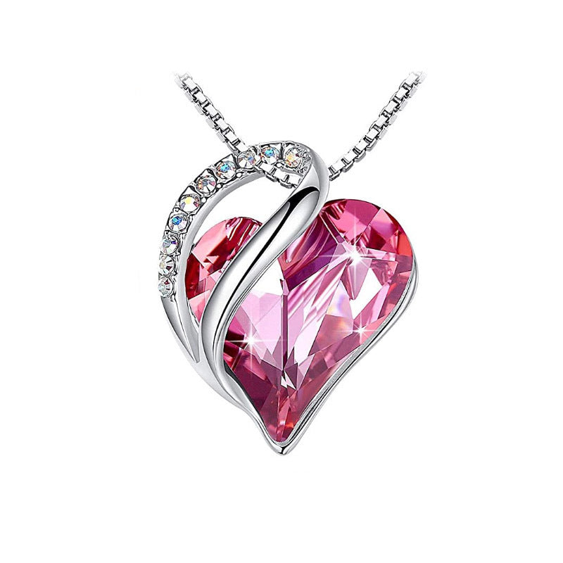 Dark Pink Heart Shaped Crystal Necklace