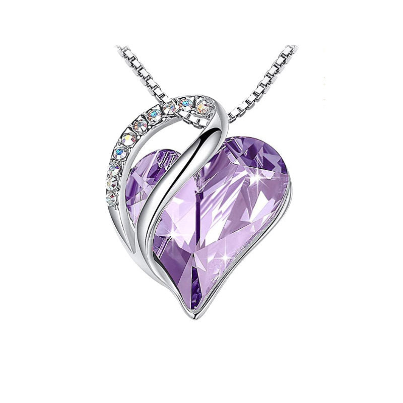 Purple Heart Shaped Crystal Necklace