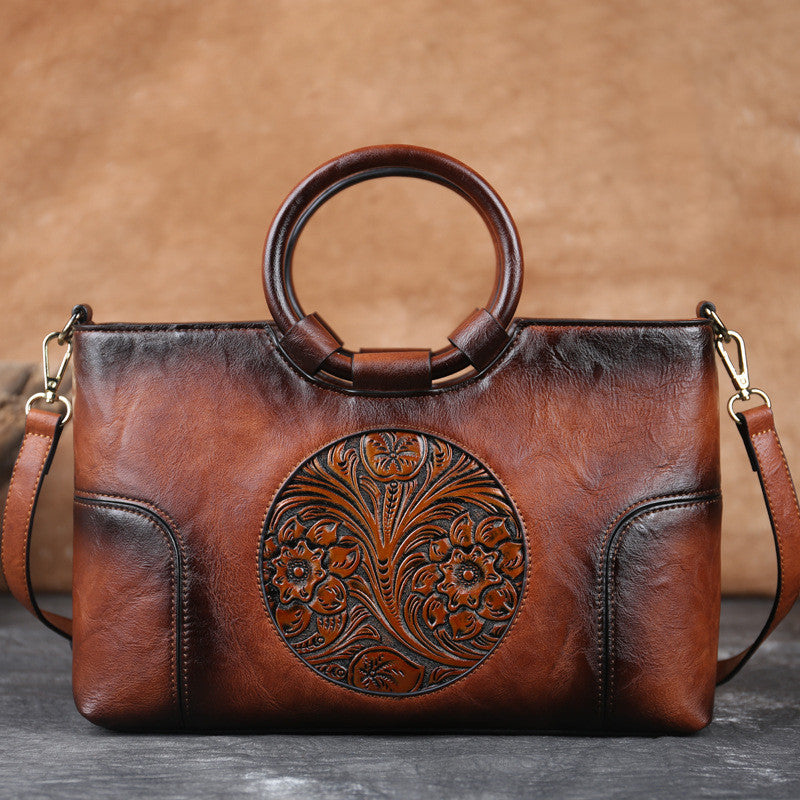 Retro Handmade Embossed Messenger Handbag