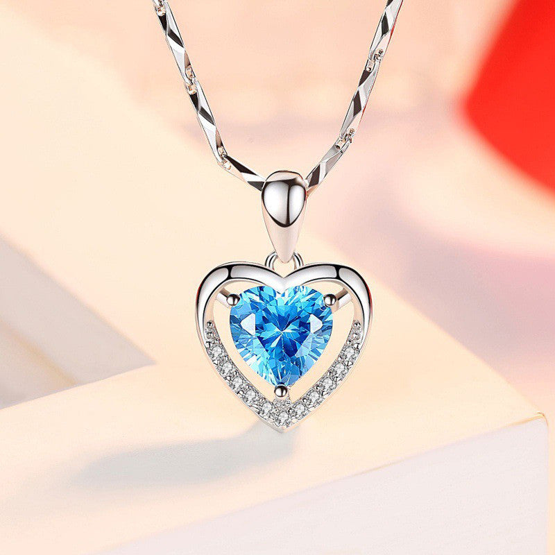 blue silver love necklace
