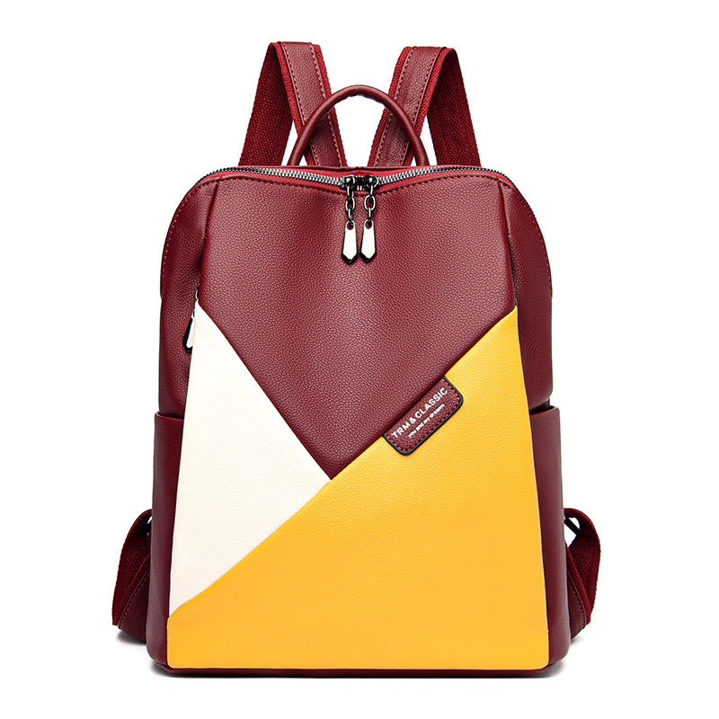 Colored Blocks Leather Fashion Backpack