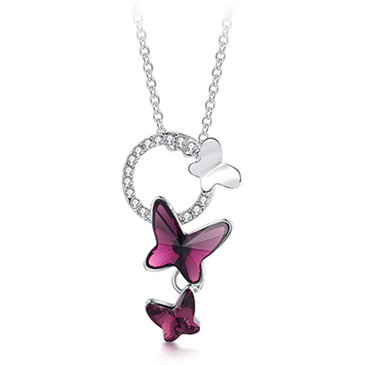 Purple Crystal Butterfly Pendant Necklace