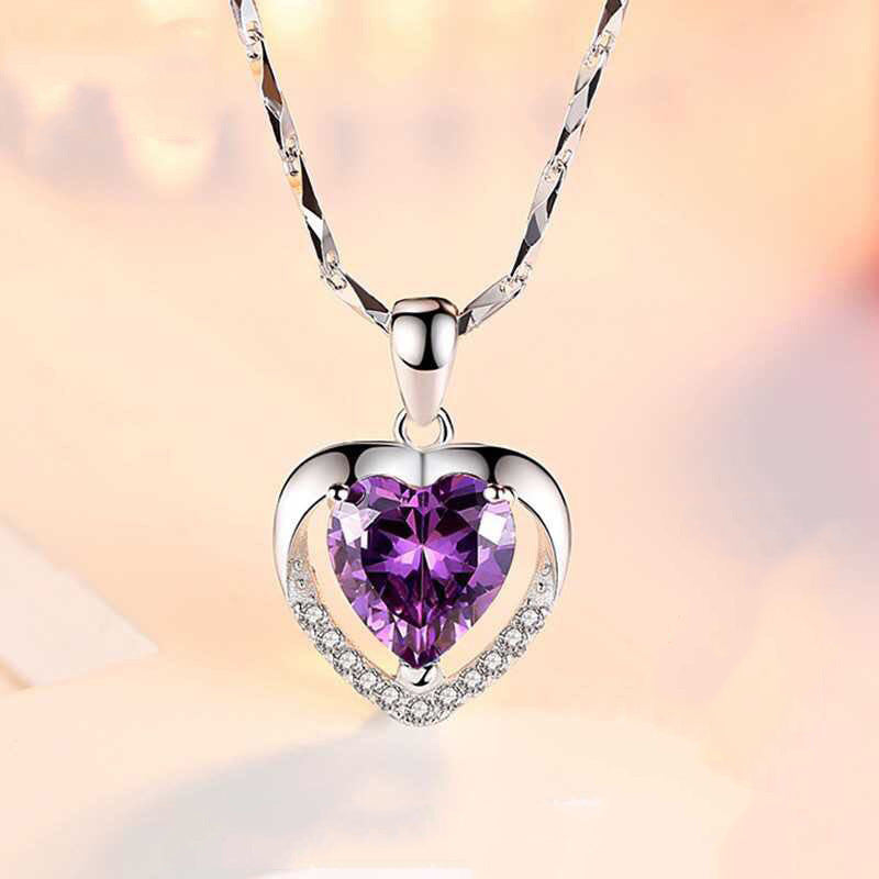 purple silver love necklace