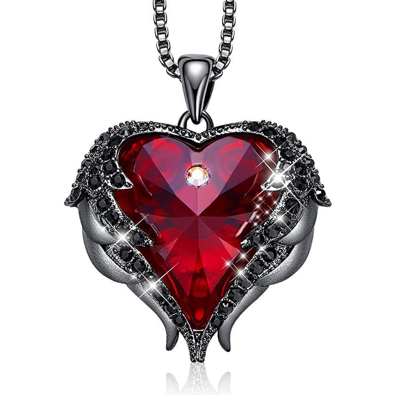 Red Heart Guardian Angel Wings Necklace 