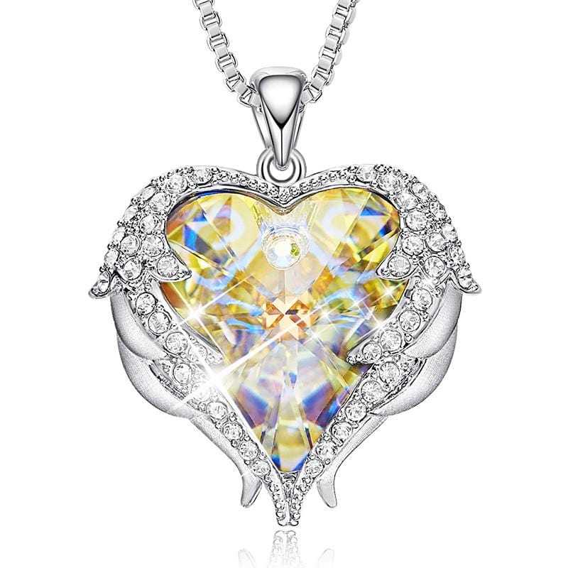 Yellow Heart Guardian Angel Wings Necklace
