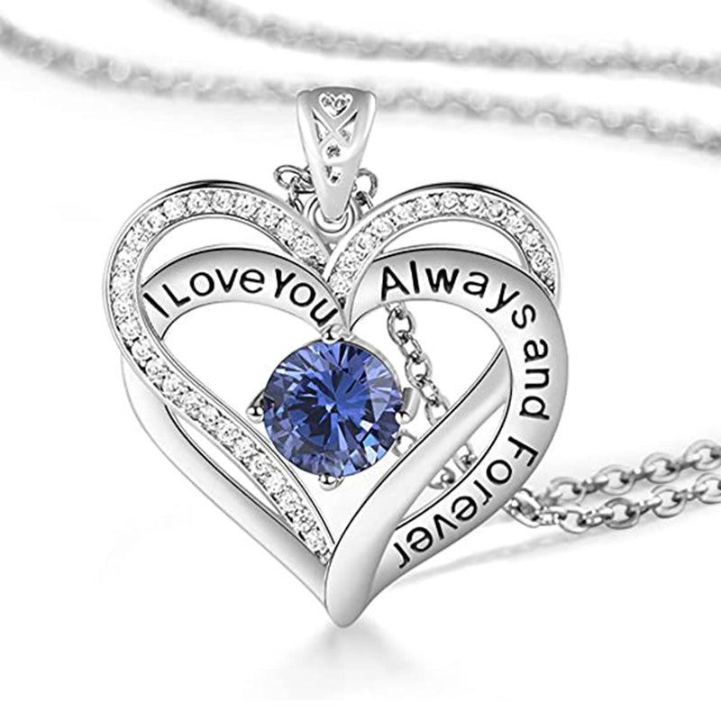 December Double Heart Birthstone Necklace