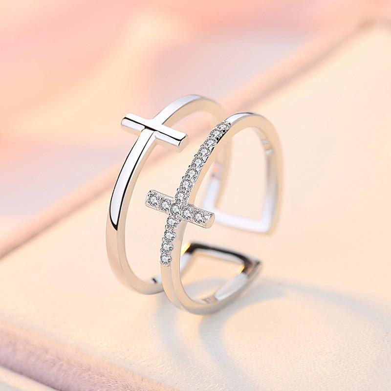Mens Cross Ring, adjustable silver ring for men, index finger ring,